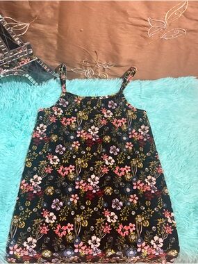 Roebuck & Co Girls Floral Velvet Spaghetti Strap Slip On Dress Size M 7/8